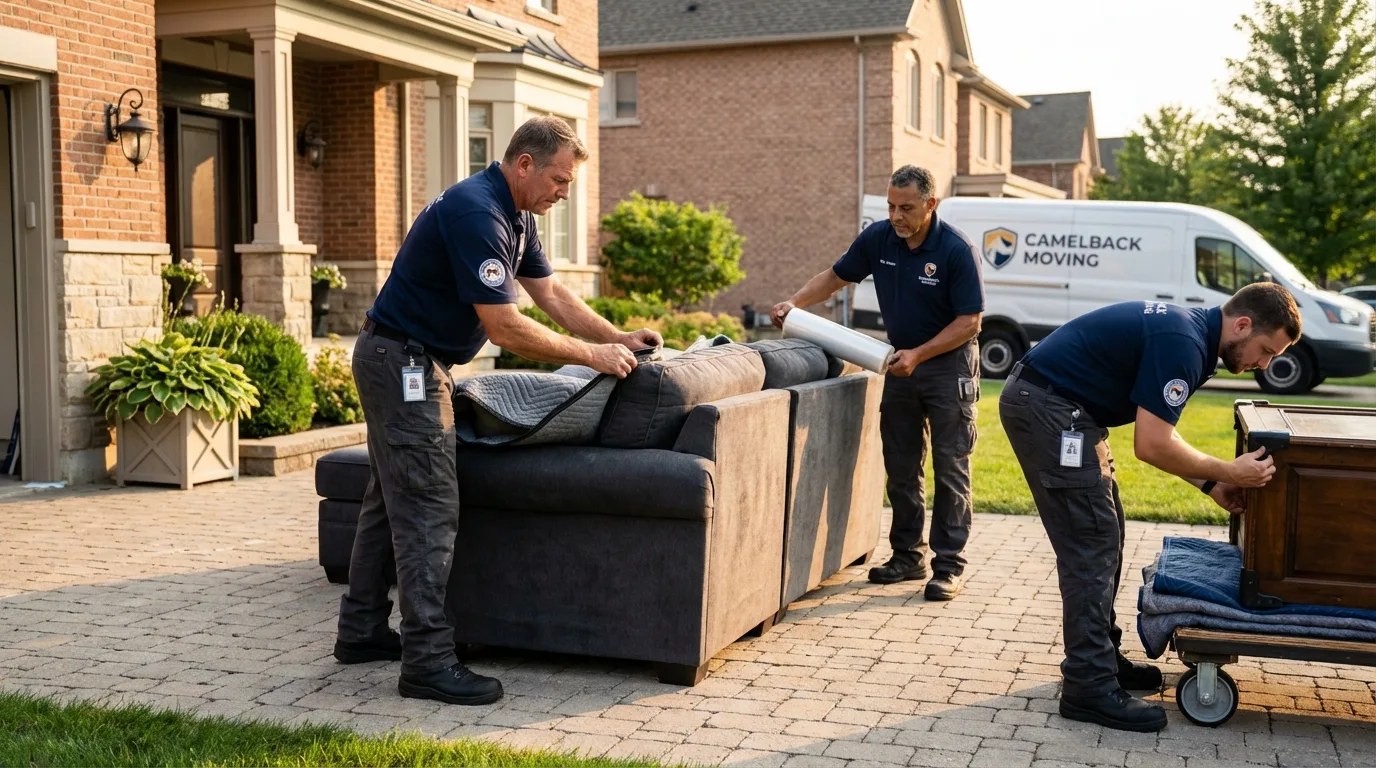 Large estate moving crew wrapping furniture in Alfred, NY
